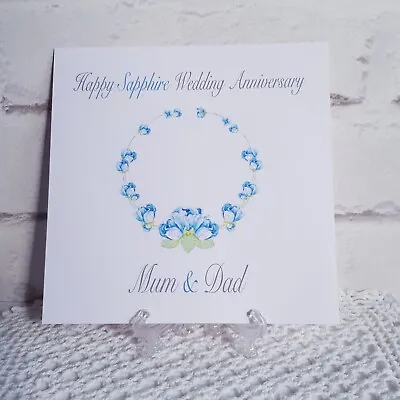 Personalised Sapphire Anniversary Card - 65th Wedding Anniversary Wreath - Blue • £3.90