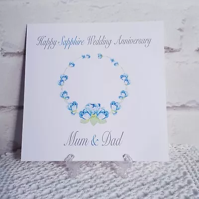 Personalised Sapphire Anniversary Card - 65th Wedding Anniversary Wreath - Blue • £3.90