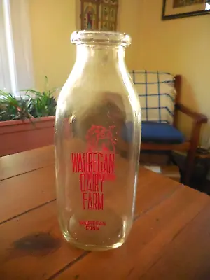 Wauregan Dairy Farm Quart Pyro Milk Bottle CT. • $29.95