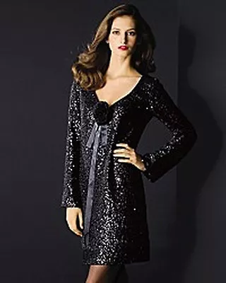 Ellen Tracy NWT $598 Black  Allover Sequin  Cocktail Dress  4    • $74.99
