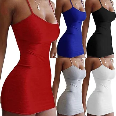 $8.79 • Buy Sexy Women Spaghetti Strap Sleeveless Dresses Party Club Bodycon Mini Dress