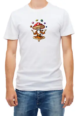 Magic Mushroom Hippie Buddha Sticker Short Sleeve White Men T Shirt D392 • £9.69