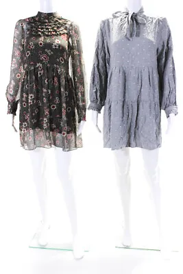 Zara Women's Long Sleeves Tired Mini Dress Polka Dot Gray Mini Dress Size XS • $42.69