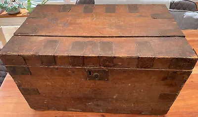 Vintage Wooden Storage Trunk Chest 60cm Wide Rare Very Old • £65