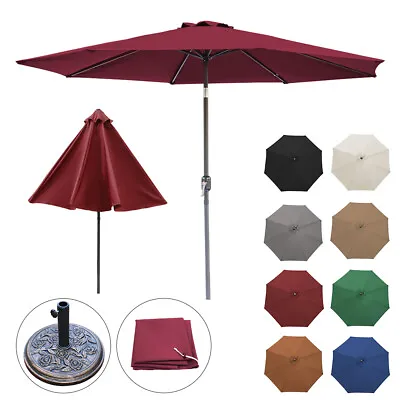 3M Round Garden Parasol Outdoor Sun Shade Umbrella Crank Tilt Base Cover Fabric • £23.99