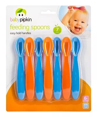 Baby Feeding Weening Spoons 7PK Easy Hold Handle Babies Toddlers 6 Months + • £2.69