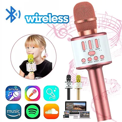 Karaoke Microphone Wireless Magic Sound LED Speaker Handheld KTV Singing Machine • £8.99