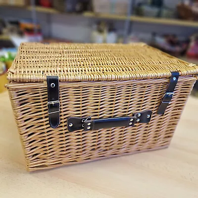 Large Wicker Hamper / Basket Storage Empty With Leather Handles - 50 X 35 X 30cm • £17