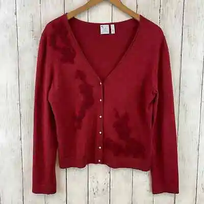$34.99 • Buy J.Jill Cotton Alpaca Blend Red Embroidered Button-Up V-Neck Cardigan Size Medium