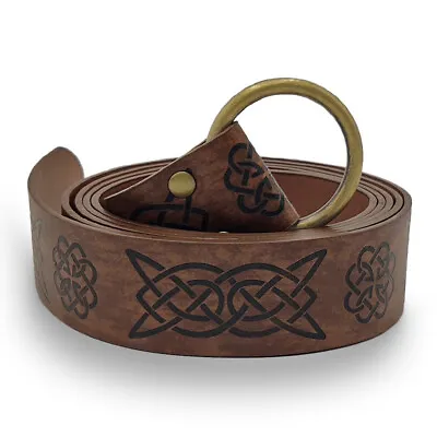 Medieval Celtic Leather Belt With Steel Ring Retro Knight Belt Cosplay Props • $12.52