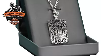 Harley-Davidson Men's Textured Bar & Shield Flames Dog Tag Chain Necklace • $99.24