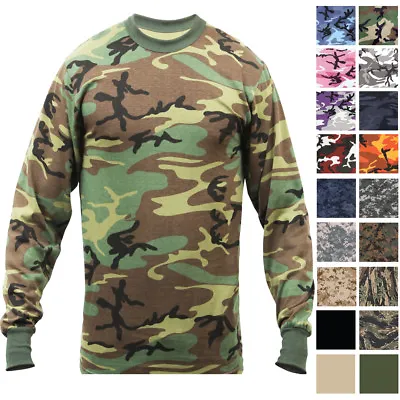 Camo Long Sleeve T-Shirt Tactical Military Crew Tee Undershirt Army Camouflage • $11.99