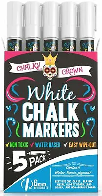 $9.88 • Buy Liquid Chalk Marker Pen For Chalkboards Signs Windows 6mm Reversible Tip 5 Pcs