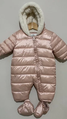 £5 • Buy M&S Baby GIRLS PINK SNOWSUIT ALL IN ONE HOODED BOOTIES PRAMSUIT 0-3 MONTHS