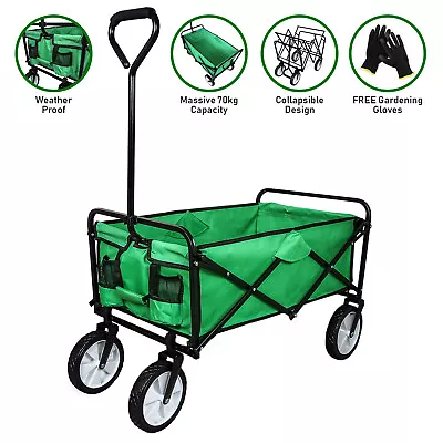 Foldable Large Garden Trolley Cart Heavy Duty Wheels Transport Metal Wagon 70Kg • £59.99