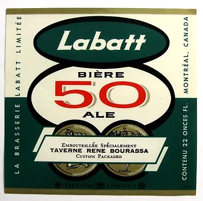 Brasserie Labatt Limitee LABATT 50 TAVERNE RENE BOURASSA  Beer Label CANADA 22oz • $1.95
