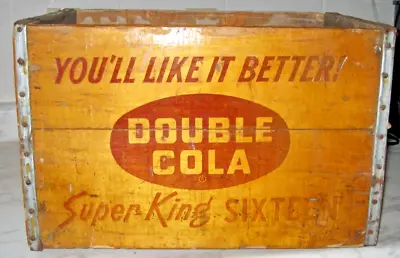 Vtg DOUBLE COLA SUPER KING SIXTEEN Orange Crush Wood Soda Crate Pop Advertising • $75