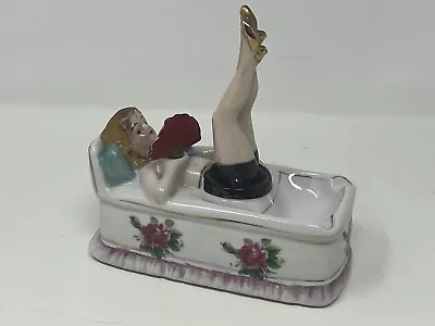 Vintage Japan Naughty Nodder Legs Laying Woman BUBBLE BATH Ceramic Ashtray READ • $90