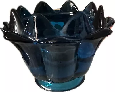 Vintage MCM Viking Glass Bluenique Artichoke Flowerette Vase 1968 -1970 • $25