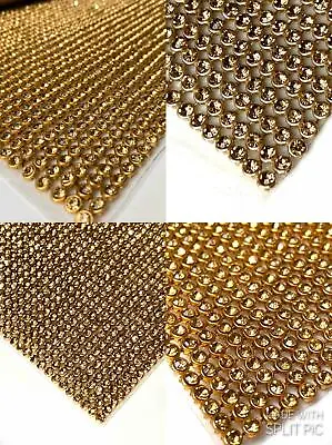 Iron On Diamante Transfer Strips Hot Fix Rhinestone GOLD Mesh Gold Crystal • $10.43