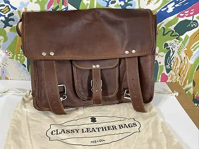 Classy Leather Bags Men's Genuine Leather Messenger Bag Briefcase Shoulder Strap • $56.99