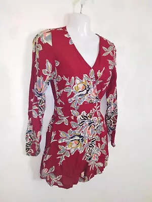 Motel Long Sleeved Brick Red Floral Short Playsuit Size XS • $18.64