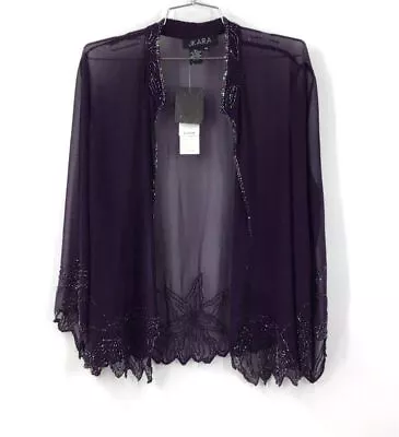 NWT Jkara Women's Purple Beaded Open Front Jacket - Size 18 • $14.99