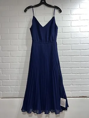 NWT! - ASOS Pleated Cami Midi Dress With Drawstring Waist Navy US 4 $50 • $13.40