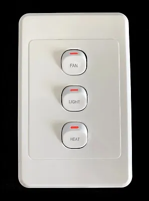 Modura 3 Gang Wall Switch Printed Fan Light Heat For Bathroom 3in1 240V 16A SAA • $34.99