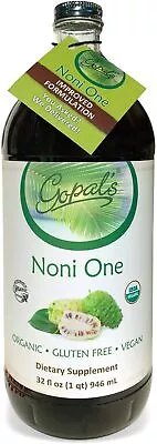 Gopals 100 % PURE Organic NONI ONE Morinda Juice Liquid Superfruit  32oz Glass   • $34.95