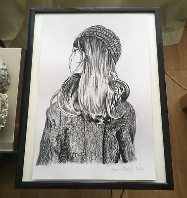 Charcoal Drawing Original 1960s Fashion Pattie Boyd Beatles Art Nouveau 39x25cm • £45