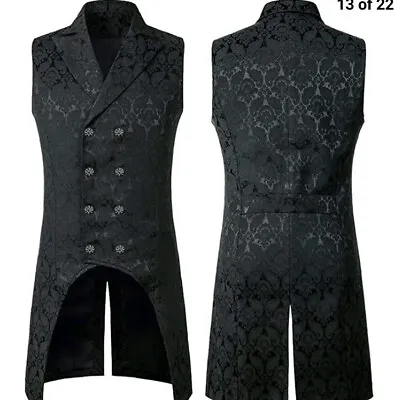 PJ PAUL JONES Mens Black Double Breasted Gothic Vest Waistcoat Steampunk Medium  • $29.99