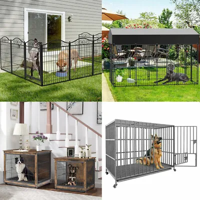 £72.92 • Buy Heavy Duty Metal/ Wooden Dog Crate Furniture End Table Kennel Run Cage Pet House