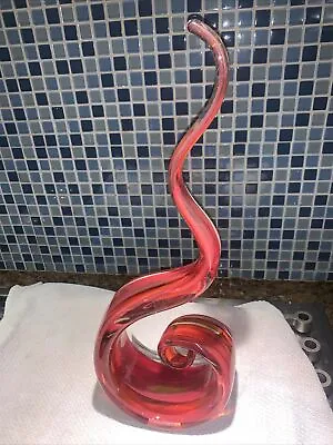 Murano Style Art Glass Sculpture Abstract Red Ribbon Swirled Glass 16+ Inches • $99