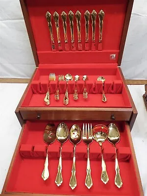 Oneidacraft Deluxe Stainless Flatware Chateau Pattern Oneida Gold Tone Svc For 8 • $249.99