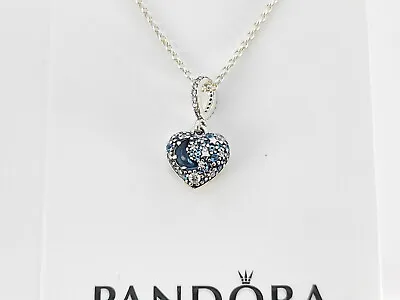 Pandora Sparkling Blue Moon Stars Heart Necklace Charm # 399232C01 - 19.6 Inch • $72.99