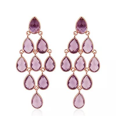 Natural Amethyst Gemstone 925 Silver Chandelier Earrings Wedding Gift Jewelry • £111.83