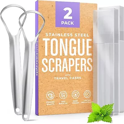 Tongue Scraper Stainless Steel Metal Tongue Bad Breath Cleaners With Travel Case • $14.99