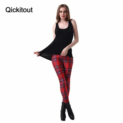 Leggings Red Tartan Checked Design Punk Goth - S To 4XL Sizes - LL0037 • £13.60