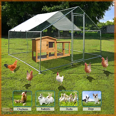 Large Metal Walk-In Chicken Coop Run Cage W/ Cover Outdoor 300 X 300 X 200 Cm • £174.86