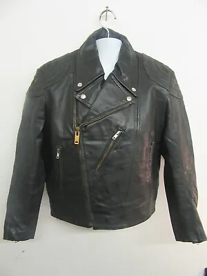 Vintage 70's Es German Leather Perfecto Motorcycle Jacket Size Uks Eu52 • £69