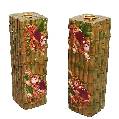 2 VTG CBK Ltd. LLC CERAMIC BAMBOO DESIGN WITH MONKEYS BAMBOO CANDLE HOLDERS 1998 • $33.58