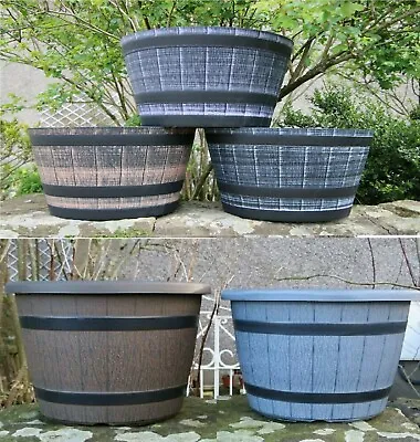 Large Barrel Planter Plant Pot Flower Pots Garden Tub Container Outdoor Plastic  • £10.95