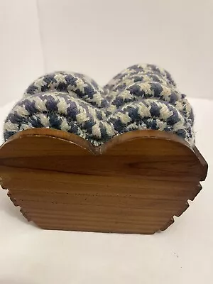 Vintage Braided Blue And White Heart Coaster Set In Wooden Heart Box Set Of 6 • $1.96