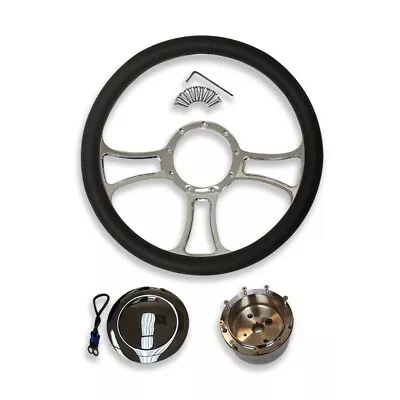For 67-94 GM 14  Steering Wheel W/ Chrome 9 Holes Adapter & Smooth Horn Button • $145.68