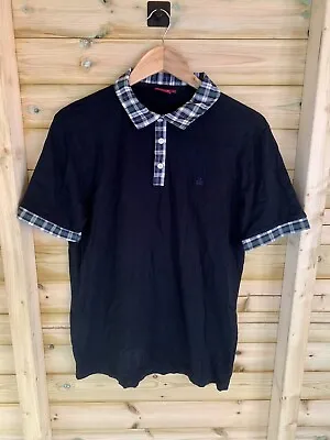 Merc London Mod Polo Shirt Black And Tartan / Men’s Large - Ripped Under Sleeves • £0.99