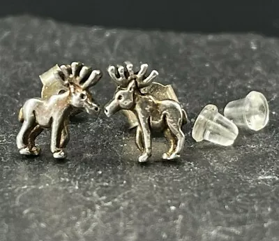 925 Sterling Silver Moose Post Stud Earrings With Moose Earring Keeper • $25