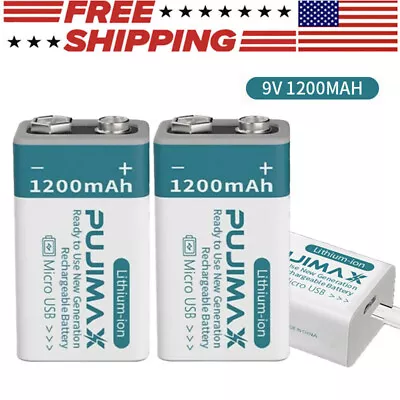 9V 9 Volt Li-ion USB Rechargeable Batteries 1200mAh Lithium Ion Battery Pack Lot • $9.47