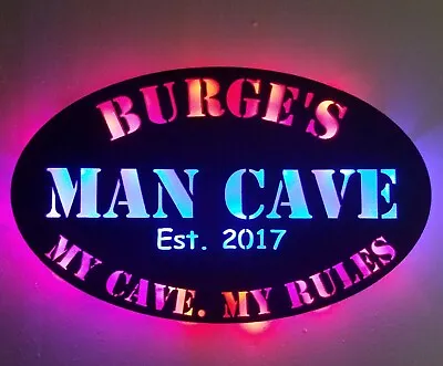 Man Cave Sign My Garage My Rules Man Cave  Personalized Lighted LED   • $90