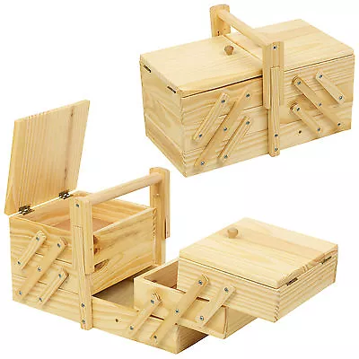 Vintage Style Wooden Sewing Box Shabby Chic Design Storage Cantilever Case Kit • £15.95